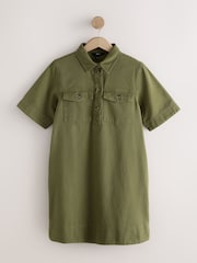 Washed Sage Green Utility Shirt Mini Dress - Image 4 of 6