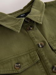 Washed Sage Green Utility Shirt Mini Dress - Image 5 of 6