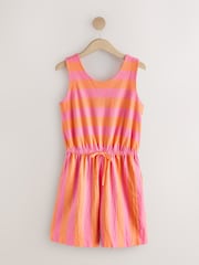 Pink/Orange Stripe Sleeveless Tie Waist Cotton Playsuit - Image 6 of 8