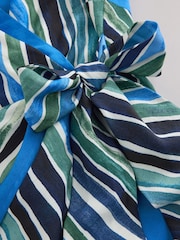 Blue Stripe Halter Neck Scarf Mini Summer Dress - Image 10 of 10