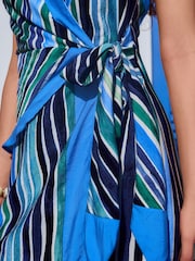 Blue Stripe Halter Neck Scarf Mini Summer Dress - Image 7 of 10