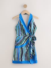 Blue Stripe Halter Neck Scarf Mini Summer Dress - Image 8 of 10