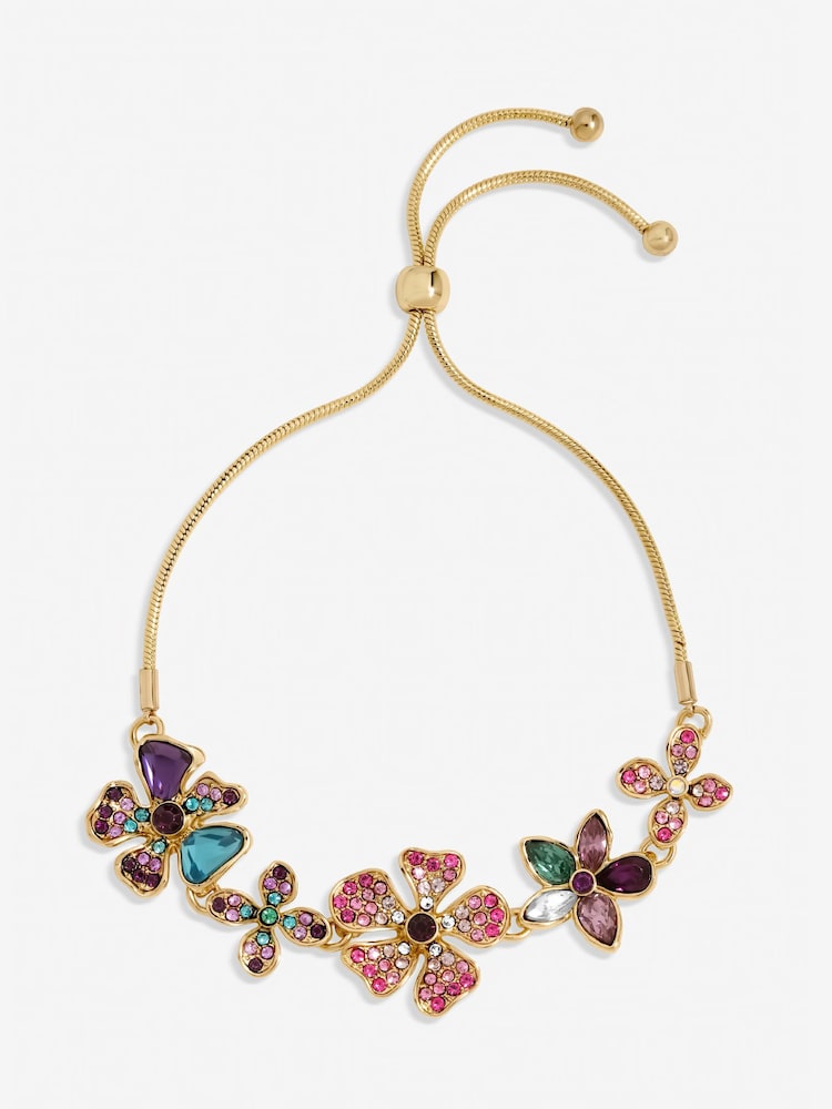 Mood Gold Tone Multi Coloured Floral Statement Bracelet - Image 1 of 1