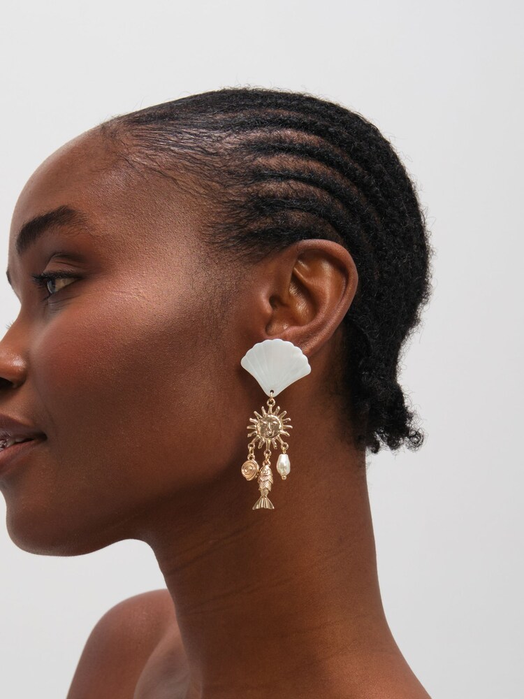 Mood Gold Tone Statement Shell Drop Earrings - Image 2 of 3