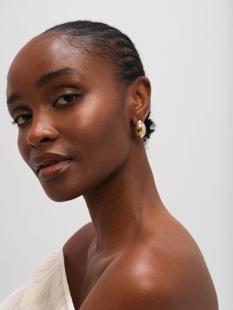 Mood Gold Tone Textured Dome Hoops - Image 3 of 3 Mood Gold Tone Textured Dome Hoops - Image 3 of 3