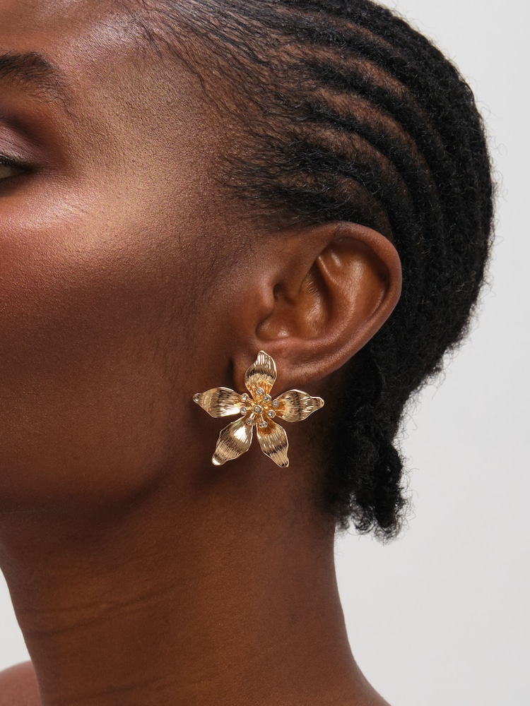 Mood Polished Statement Floral Earrings - 3 paveikslėlis iš 3