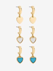 Mood Gold Tone Blue Enamel and Mother of Pearl Heart Earrings - Pack of 3 - Image 1 of 3