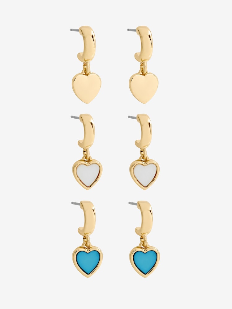 Mood Gold Tone Blue Enamel and Mother of Pearl Heart Earrings - Pack of 3 - Image 1 of 3