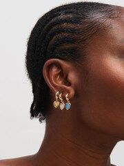 Mood Gold Tone Blue Enamel and Mother of Pearl Heart Earrings - Pack of 3 - Image 2 of 3