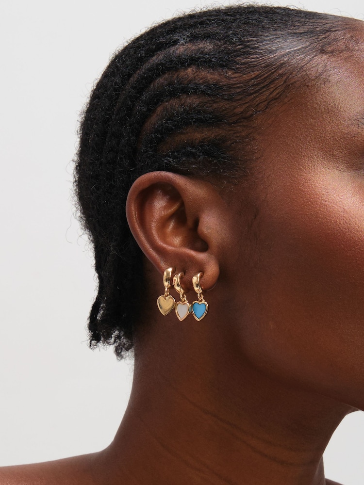 Mood Gold Tone Blue Enamel and Mother of Pearl Heart Earrings - Pack of 3 - Image 2 of 3