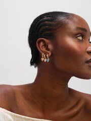 Mood Gold Tone Blue Enamel and Mother of Pearl Heart Earrings - Pack of 3 - Image 3 of 3