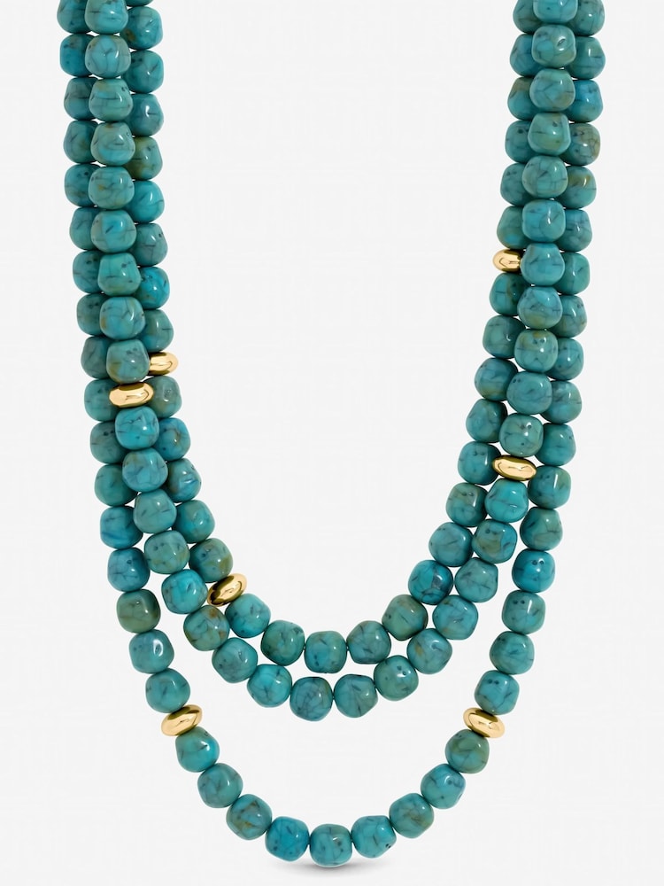 Mood Gold Tone Turquoise Bead Statement Multirow Necklace - Image 1 of 3