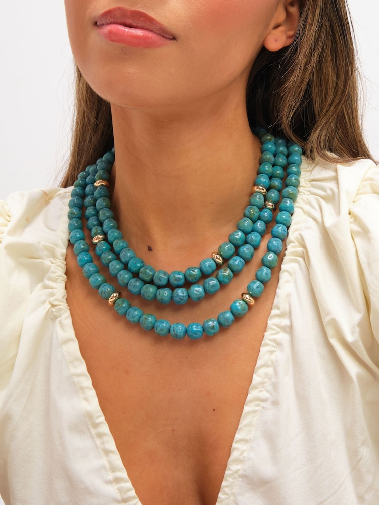 Mood Gold Tone Turquoise Bead Statement Multirow Necklace - Image 2 of 3