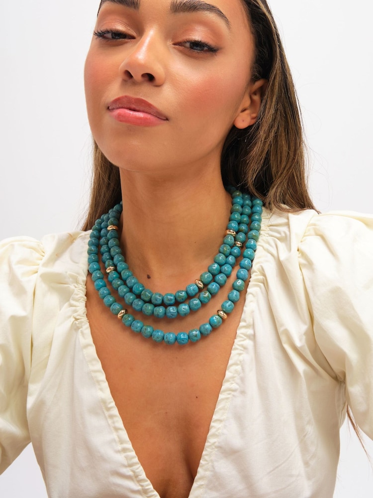 Mood Gold Tone Turquoise Bead Statement Multirow Necklace - Image 3 of 3