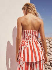 Red/White Sun Stripe Print Longline Bandeau Top - Image 3 of 7