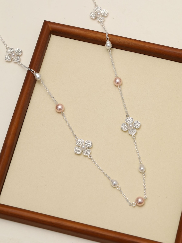 Mood Silver Tone Pearl Clover Necklace - Image 1 of 1