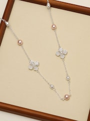 Mood Silver Tone Pearl Clover Necklace - Image 2 of 2