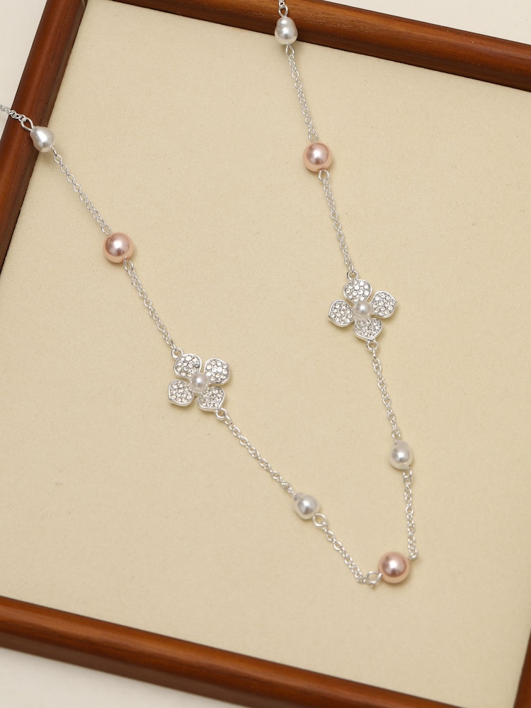 Mood Silver Tone Pearl Clover Necklace - Image 2 of 2