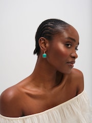 Mood Gold Tone Turquoise Stone Drop Earrings - Image 2 of 3