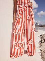 Red/White Stripe Sun Print Pleat Front Wide Leg Trousers - Image 1 of 7