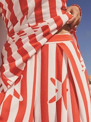 Red/White Stripe Sun Print Pleat Front Wide Leg Trousers - Image 4 of 7