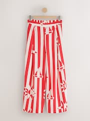 Red/White Stripe Sun Print Pleat Front Wide Leg Trousers - Image 5 of 7