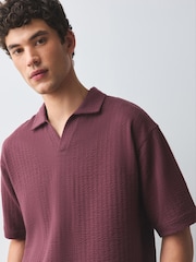 Burgundy Red Seersucker Trophy Neck Textured Polo Shirt - Image 1 of 7