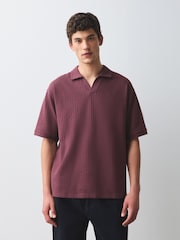 Burgundy Red Seersucker Trophy Neck Textured Polo Shirt - Image 2 of 7