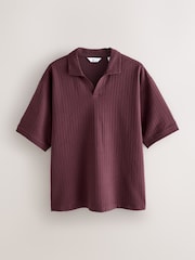 Burgundy Red Seersucker Trophy Neck Textured Polo Shirt - Image 5 of 7