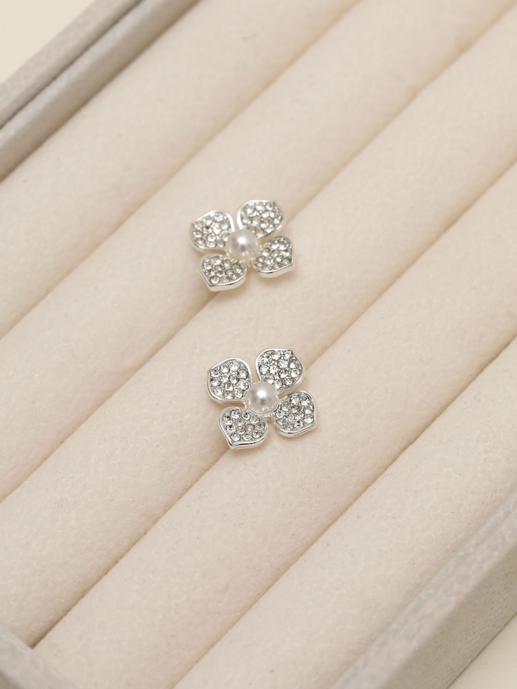 Mood Silver Tone Pearl Clover Earrings - Image 1 of 3 Mood Silver Tone Pearl Clover Earrings - Image 1 of 3