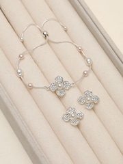 Mood Silver Tone Pearl Clover Earrings - Image 2 of 3