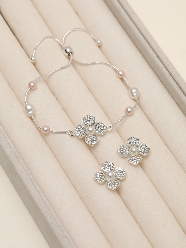 Mood Silver Tone Pearl Clover Earrings - Image 2 of 3 Mood Silver Tone Pearl Clover Earrings - Image 2 of 3