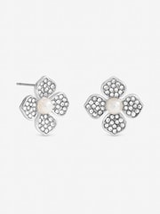 Mood Silver Tone Pearl Clover Earrings - Image 3 of 3