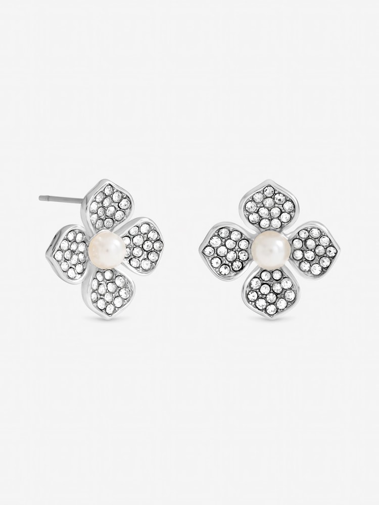 Mood Silver Tone Pearl Clover Earrings - Image 3 of 3 Mood Silver Tone Pearl Clover Earrings - Image 3 of 3
