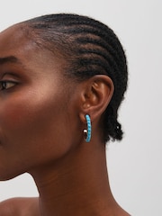 Mood Gold Tone Blue Bead Hoop Earrings - Image 2 of 2