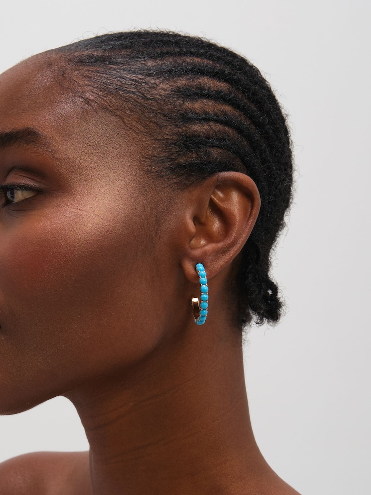 Mood Gold Tone Blue Bead Hoop Earrings - Image 2 of 2