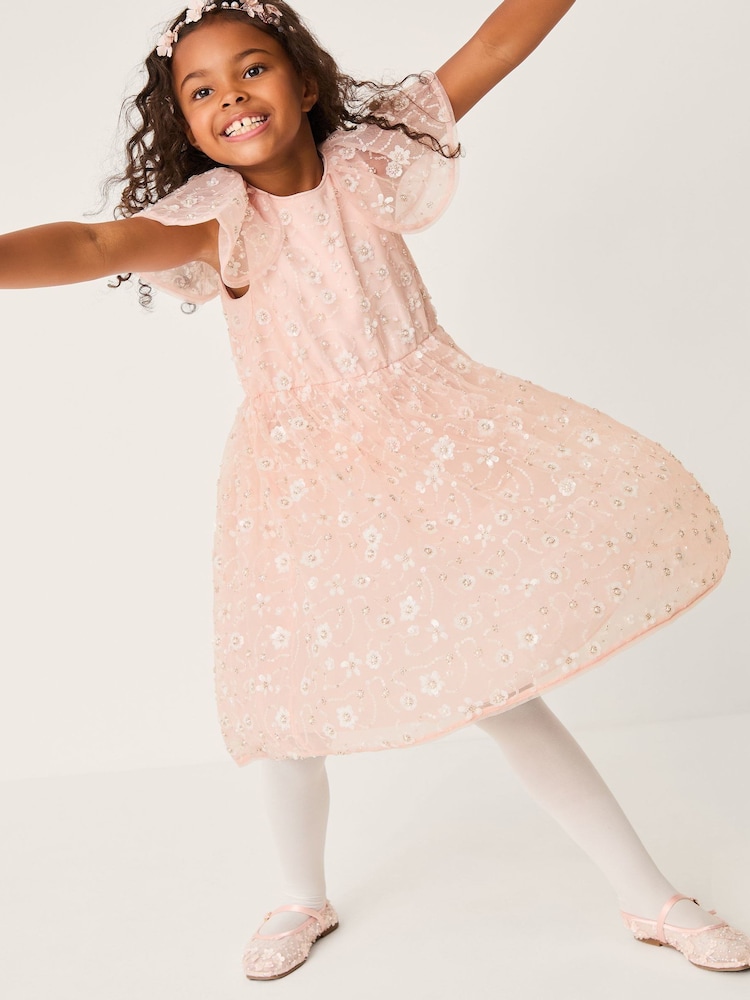 Monsoon Pink Latifa Floral Embellished Party Dress - Image 1 of 4