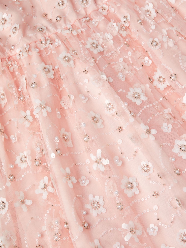 Monsoon Pink Latifa Floral Embellished Party Dress - Image 4 of 4