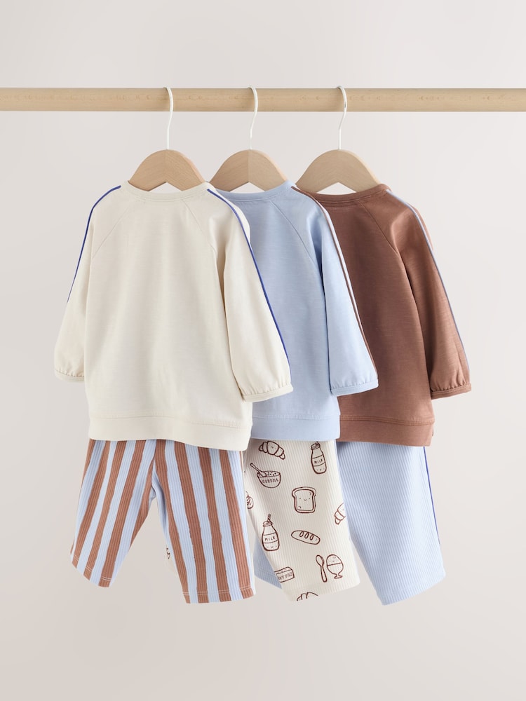 Blue/Brown Brunch Club Baby Top and Wide Leg Leggings Set 6 Piece (0mths-2yrs) - Image 2 of 13