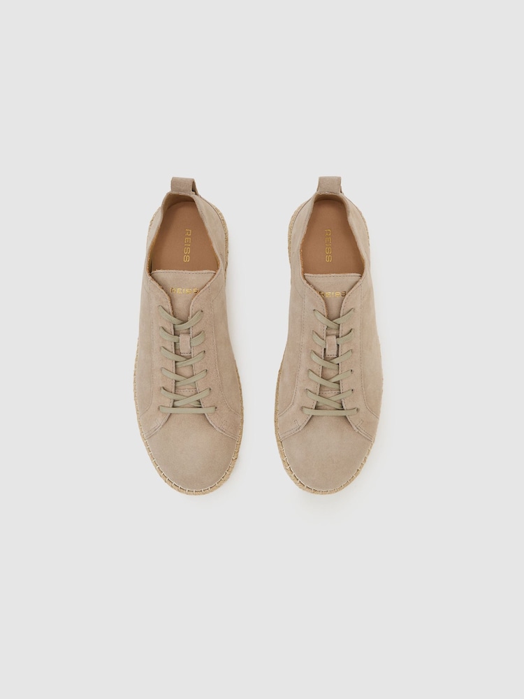 Reiss Stone Cade Suede Espadrille Lace-Up Trainers - Image 1 of 4 Reiss Stone Cade Suede Espadrille Lace-Up Trainers - Image 1 of 4