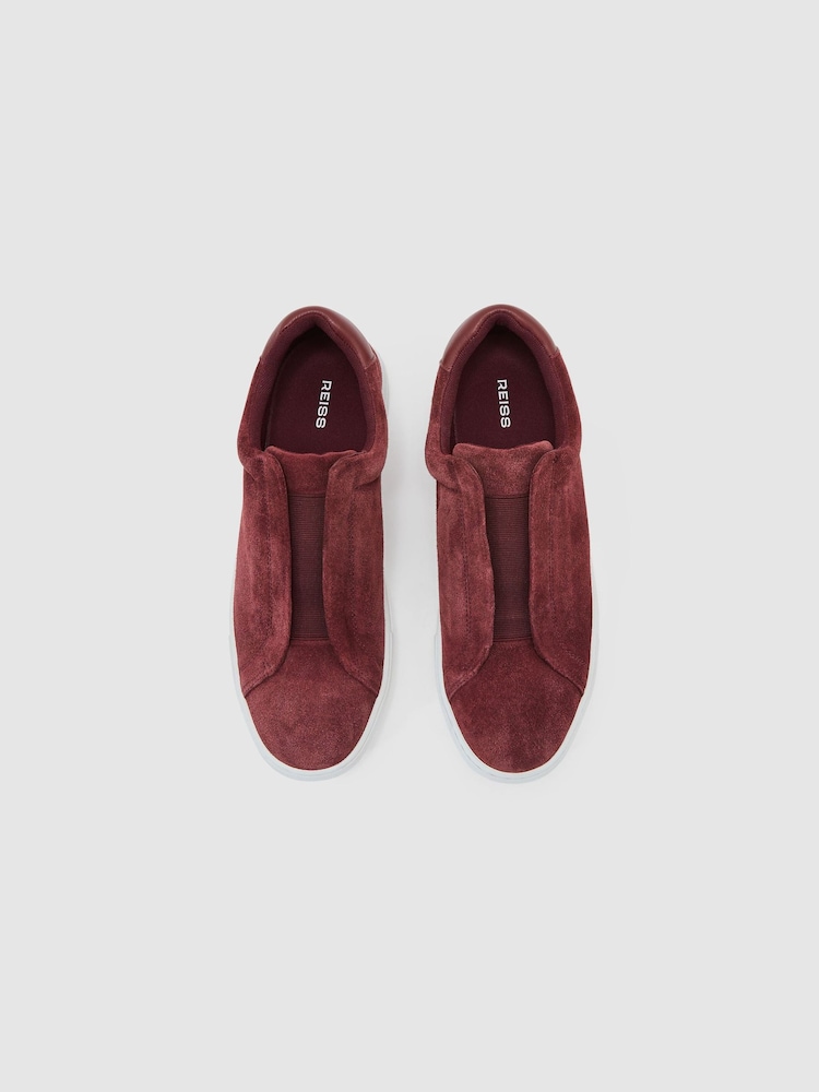 Reiss Maroon Red Emil Suede Slip-On Elasticated Trainers - Image 2 of 4 Reiss Maroon Red Emil Suede Slip-On Elasticated Trainers - Image 2 of 4