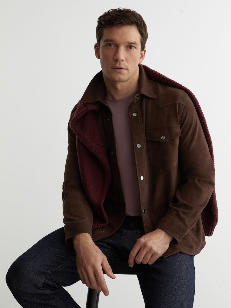 Reiss Finsbury Suede Twin-Pocket Trucker Jacket - Image 1 of 7