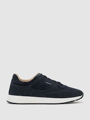 Reiss Dark Navy Grant Bonded-Leather Lightweight Runner Trainers - Image 1 of 6