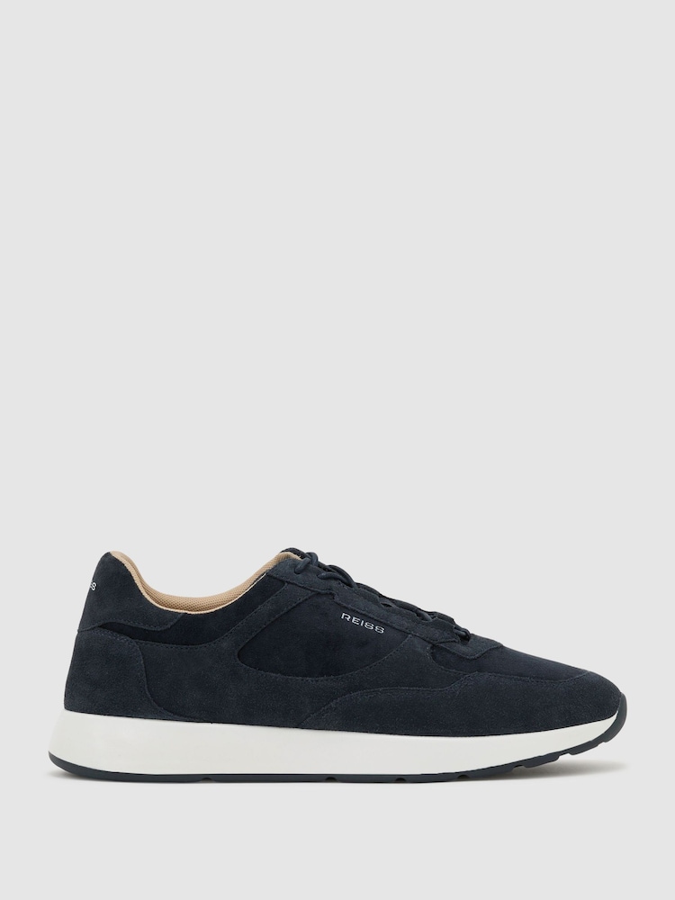 Reiss Dark Navy Grant Bonded-Leather Lightweight Runner Trainers - Image 1 of 6