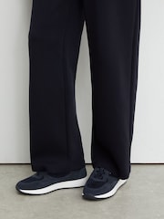 Reiss Dark Navy Grant Bonded-Leather Lightweight Runner Trainers - Image 4 of 6