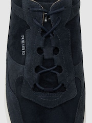 Reiss Dark Navy Grant Bonded-Leather Lightweight Runner Trainers - Image 6 of 6