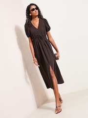 Schokoladenbraun - Friends Like These Kurzärmeliges Midi-Hemdkleid - Bild 1 von 4