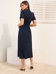 Marineblau - Friends Like These Kurzärmeliges Midi-Hemdkleid - Bild 4 von 4