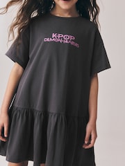 Charcoal Grey KPOP Demon Hunters T-Shirt Dress (6-16yrs) - Image 2 of 5