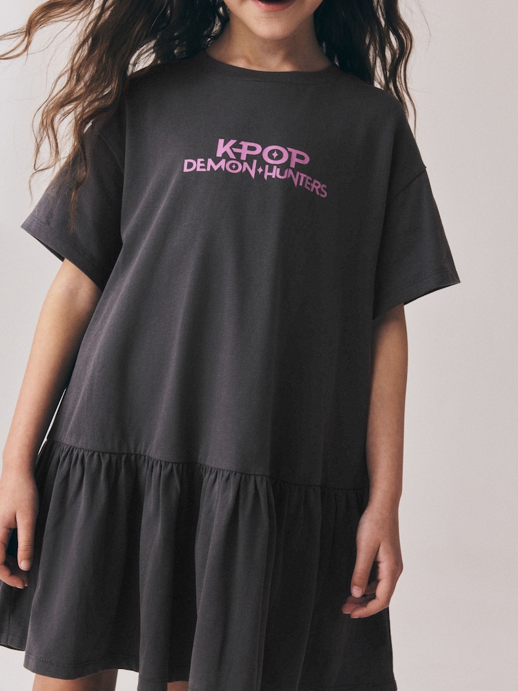 Charcoal Grey KPOP Demon Hunters T-Shirt Dress (6-16yrs) - Image 2 of 5